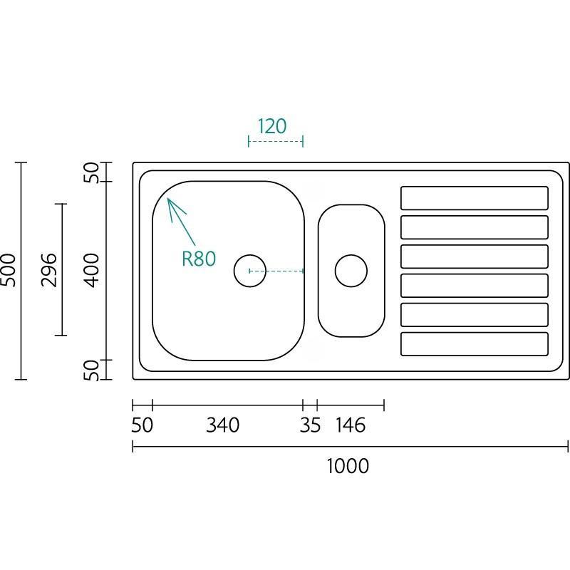 Banka Centurio 100-15 RVS 1,5 Dřez na povrch 100 x 50 cm s Odkapávací částí 1208970035