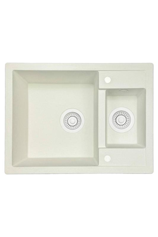 GraniteMy Smart extra mělký 1,5 granitový nadzemní bílý dřez 58x44cm s bílou zátkou a krytem 1208970052