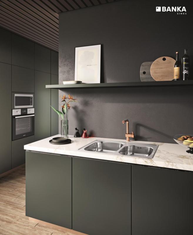 Banka Princess nerezový dvojitý dřez na desku 84x56 cm s otvorem pro baterii 1208970066.