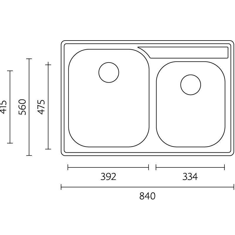 Banka Princess nerezový dvojitý dřez na desku 84x56 cm s otvorem pro baterii 1208970066.