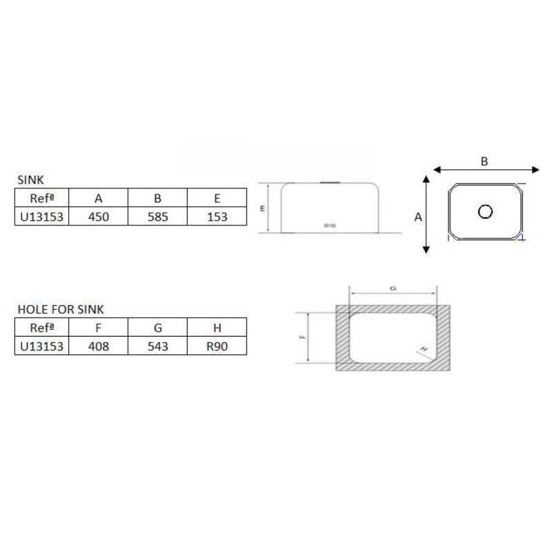 Banka Detroit Nerezový dřez 543 x 408 mm Podstavný 1208970078