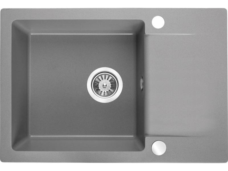 Aquadesign Kensley Set - Žulový Nástavbový Dřez Šedý s malou Odkapávací plochou a Kuchyňskou Baterií, 65 x 44 cm 1208970086