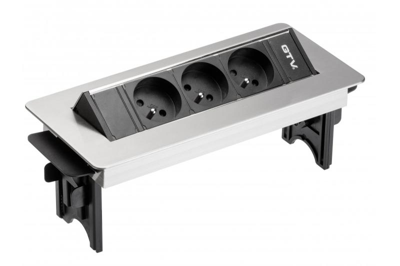 Prodlužovací kabel bez kazety, trojnásobná zásuvka s uzemněním, 1,5 m napájecí kabel s vidlicí, nerez.