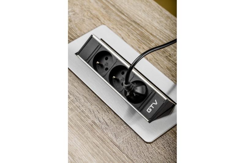 Prodlužovací kabel bez kazety, trojnásobná zásuvka s uzemněním, 1,5 m napájecí kabel s vidlicí, nerez.