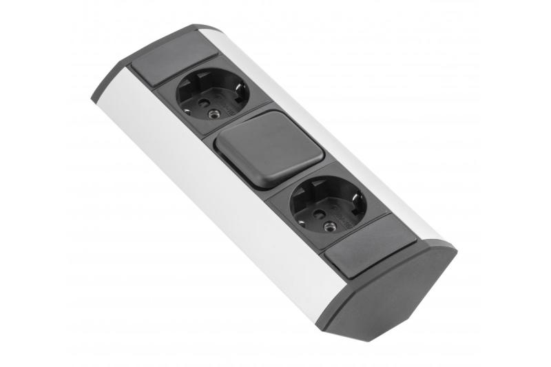 MINI rohová prodlužovací šňůra se spínačem a 2 zásuvkami Schuko 230 V 16 A