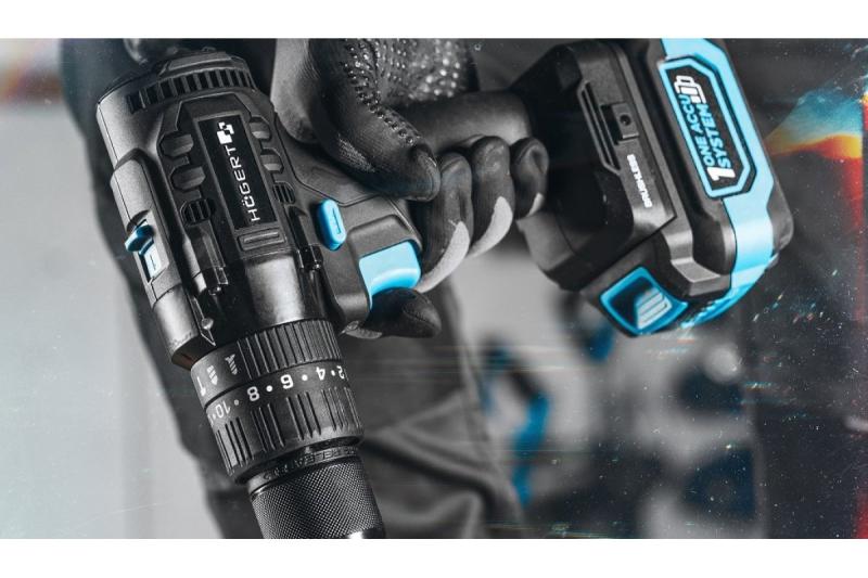 Högert akumulátorová příklepová vrtačka 18V pro cihly, kámen, dřevo, kov.