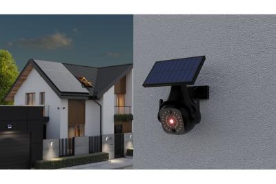 Sluneční reflektor s pohybovým a šerovým senzorem GUARDOS, LED, 300lm, 6400K, 1200mAh, IP65, dummy kamera