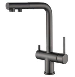 Ausmann Ellington 3-cestná kuchyňská baterie s výsuvnou hubicí a filtrováním vody – Gun metal – 1208970499