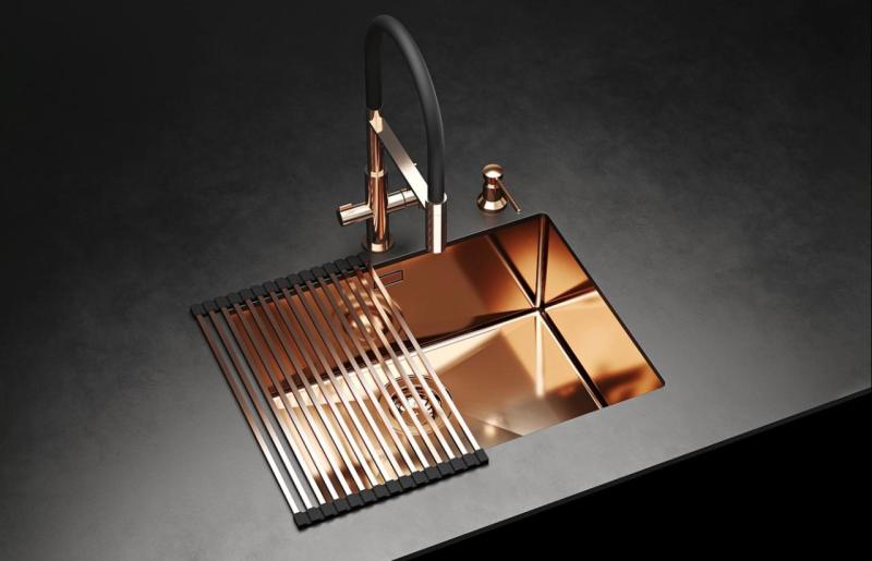 Ausmann Claridge 3-cestná kuchyňská baterie s flexibilním výtokem a filtrováním vody – Zlatá - 1208970504