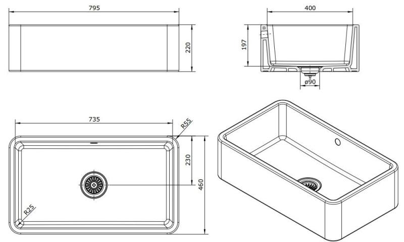Ausmann Ceramic Mira Keramické Bílé Umyvadlo - Vestavné a Polozapuštěné 795 x 460 mm 1208970515