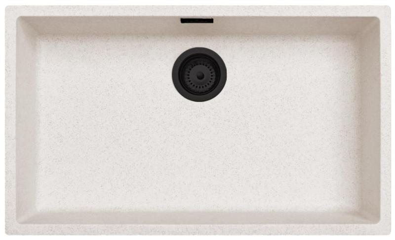 Zandová bílá velká umyvadlová mísa 70x40 cm pro vestavbu, nástavbu a rovnoběžnou montáž s matně černou zátkou 1208970525.