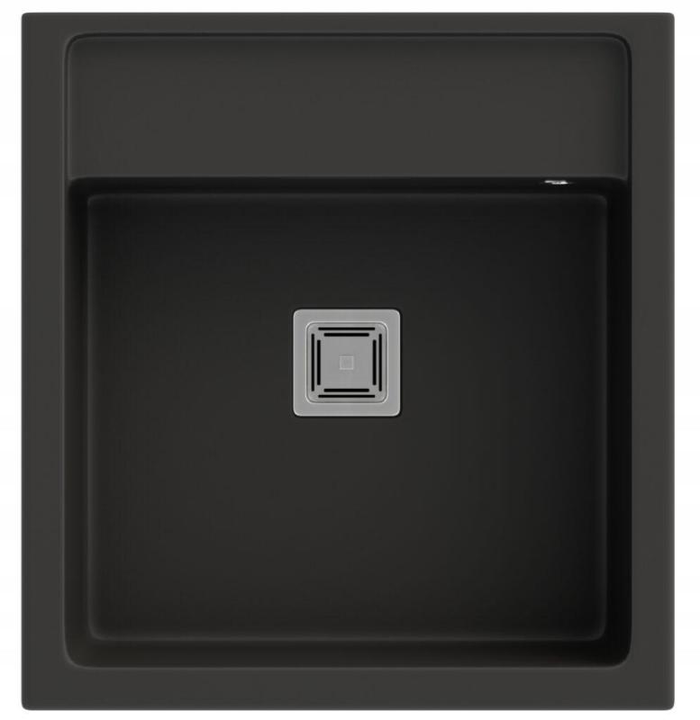 Graniteland Arno Granitový Černý Dřez mezistavba 582x620mm s nerezovým čtvercovým uzávěrem 1208970602