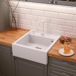 Graniteland Arno Granitová Bílý Umyvadlo pro vestavbu 582x620mm s nerezovou čtvercovou zástrčkou 1208970604