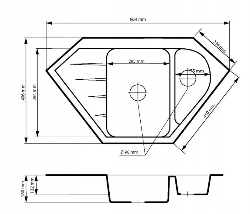 Graniteland Amiata Granitový bílý rohový dřez na montáž 965 x 496 mm s nerezovou zátkou 1208970622