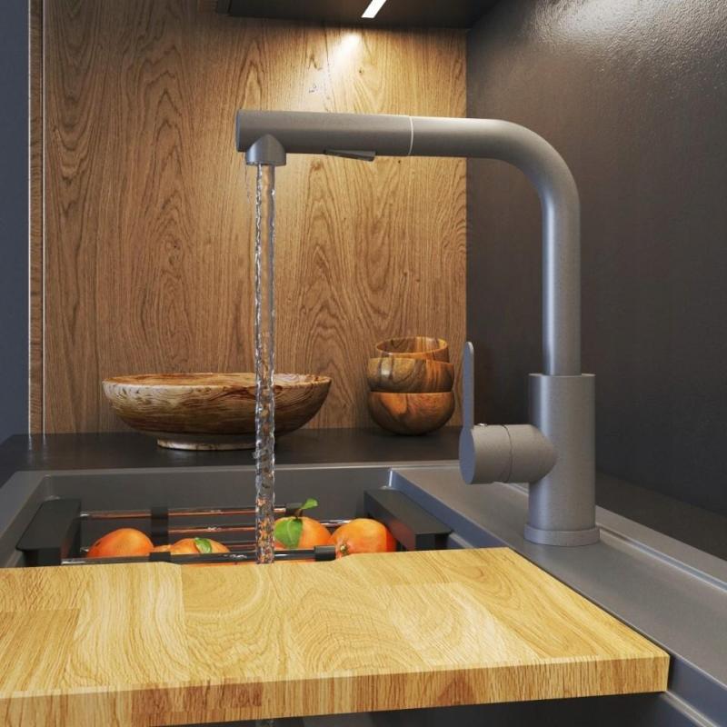 Graniteland Celeste Kuchyňská Baterie Šedá s Výsuvnou Výpustí a Dvoufunkční Ruční Sprchou 1208970663