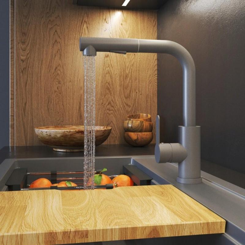 Graniteland Celeste Kuchyňská Baterie Šedá s Výsuvnou Výpustí a Dvoufunkční Ruční Sprchou 1208970663