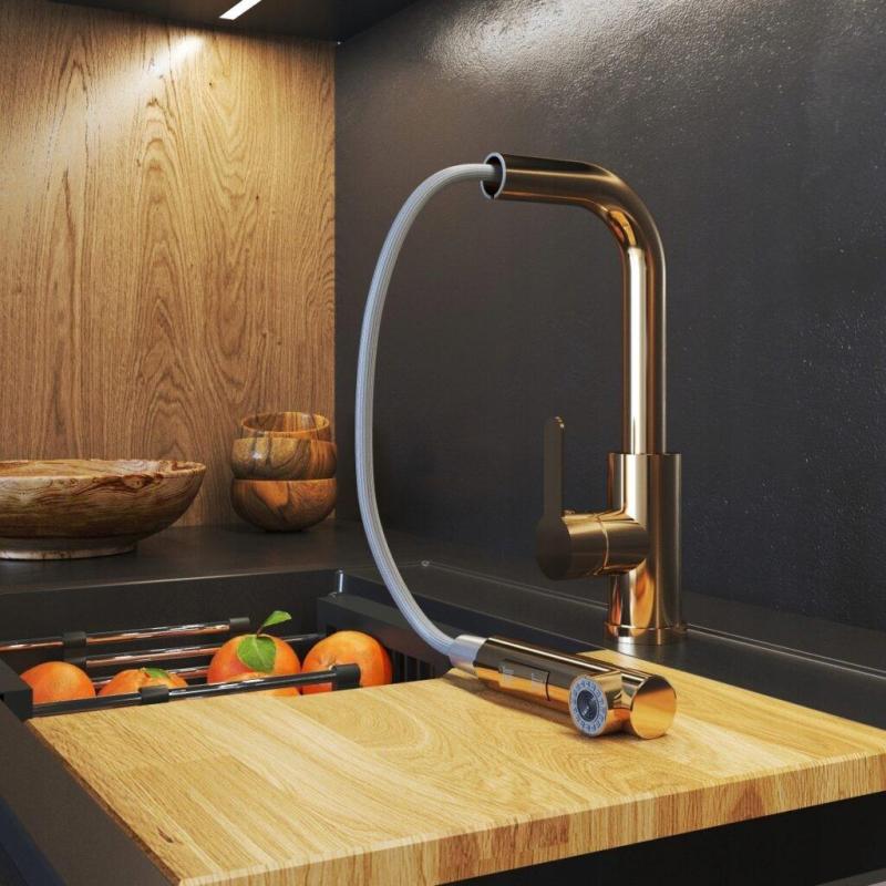 Graniteland Celeste kuchyňská baterie měděná s výsuvným výtokem a dvoufunkční ruční sprchou 1208970665