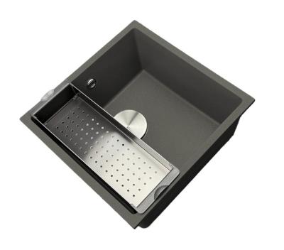 GraniteMy Universal Granit šedý, tmavý Dřez 40x40 cm Montáž na povrch, podkonstrukce a plochá montáž s nerezovou zástrčkou 1208970742