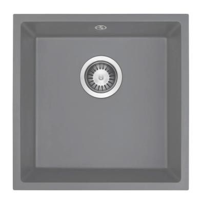 GraniteMy Univerzální Granitový Šedý Dřez 40x40 cm Nadstavba, Podstavba a Plochá Montáž s Nerezovou Zástrčkou 1208970743