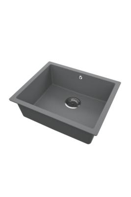 GraniteMy Univerzální Granit Šedý, tmavý Dřez 50x40 cm Nástavba, Podstavba a Plochá montáž s Nerezovou Zástrčkou 1208970744