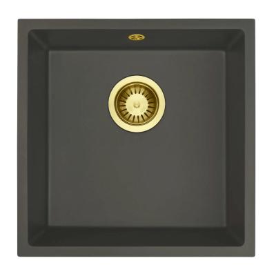 GraniteMy Universal Granit šedý, tmavý Dřez 40x40 cm Montáž na povrch, Podmontáž a Plochá montáž s Zlatou zátkou 1208970748