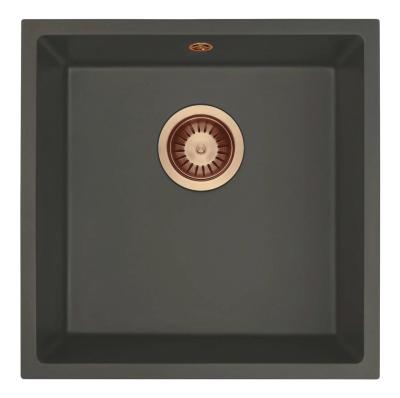 GraniteMy Universal Granit šedý, tmavý Dřez 40x40 cm Nadstavba, Podstavba a Plochá montáž s Měděným Zátkou 1208970749