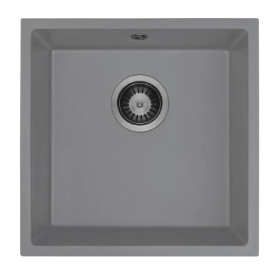GranitMy Universal Granitový šedý dřez 40x40 cm Na povrchu, Pod povrchem a s plochou montáží s Gun metal zátkou 1208970750