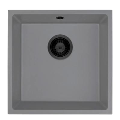 GraniteMy Univerzální Granitový Šedý Dřez 40x40 cm, Nástavba, Podstavba a Plochá Instalace s Černou Zátkou 1208970751