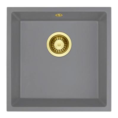 GraniteMy Universal Granitový šedý dřez 40x40 cm nástavba, podsazení a rovnoměrná instalace s zlatou zástrčkou 1208970752