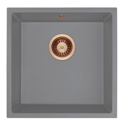 GraniteMy Universal Granitový šedý dřez 40x40 cm, nástavba, podstavba a plošná montáž s měděnou zástrčkou 1208970753