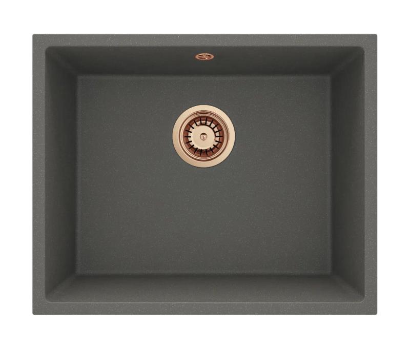 GraniteMy Universal Granit Šedý, tmavý Dřez 50x40 cm Nástavba, Podstavba a Plochá montáž s Měděným Zátkou 1208970757