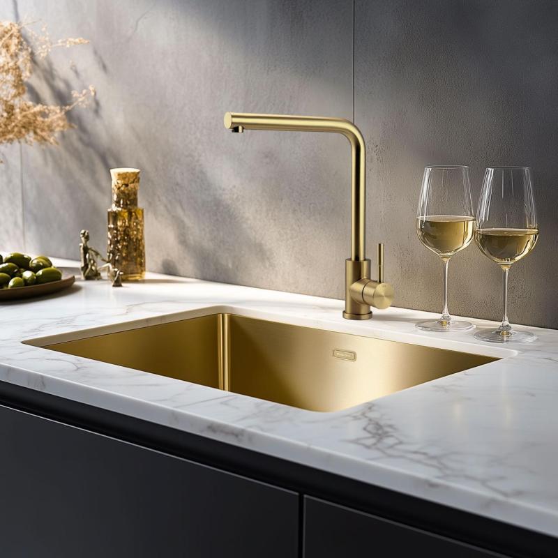 Pure.Sink Prestige Kombinovaná sada Zlatý dřez 50x40 cm se Zlatou kuchyňskou baterií 1208970764