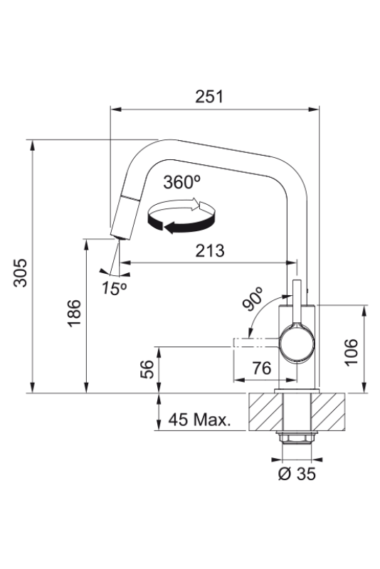 Franke Lina U Kuchyňská baterie Černá Výsuvný výtok 115.0728.477