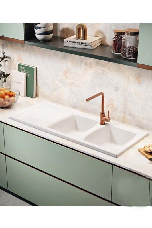 Ausmann Ceramic Crest Dvojitý Keramický Bílý Dřez s Odkapávací částí 1205 x 500 mm 1208971132