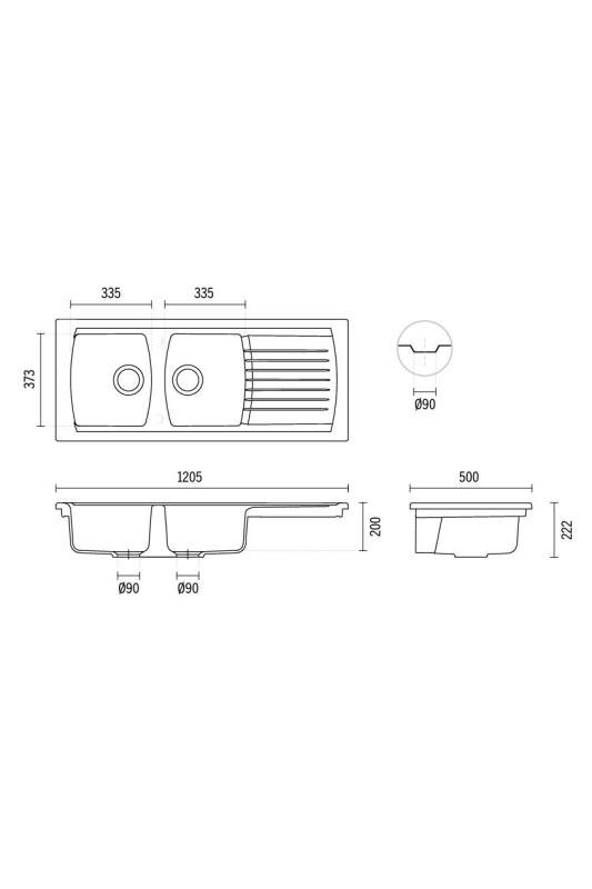 Ausmann Ceramic Crest Dvojitý Keramický Bílý Dřez s Odkapávací částí 1205 x 500 mm 1208971132