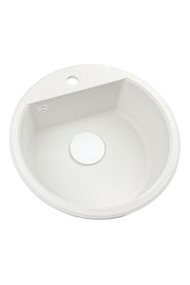 GraniteMy Bremen kulatý granitový dřez 43 cm bílý povrchový a spodní montáž s dírou pro kohoutek, bílou zátkou 1208971221