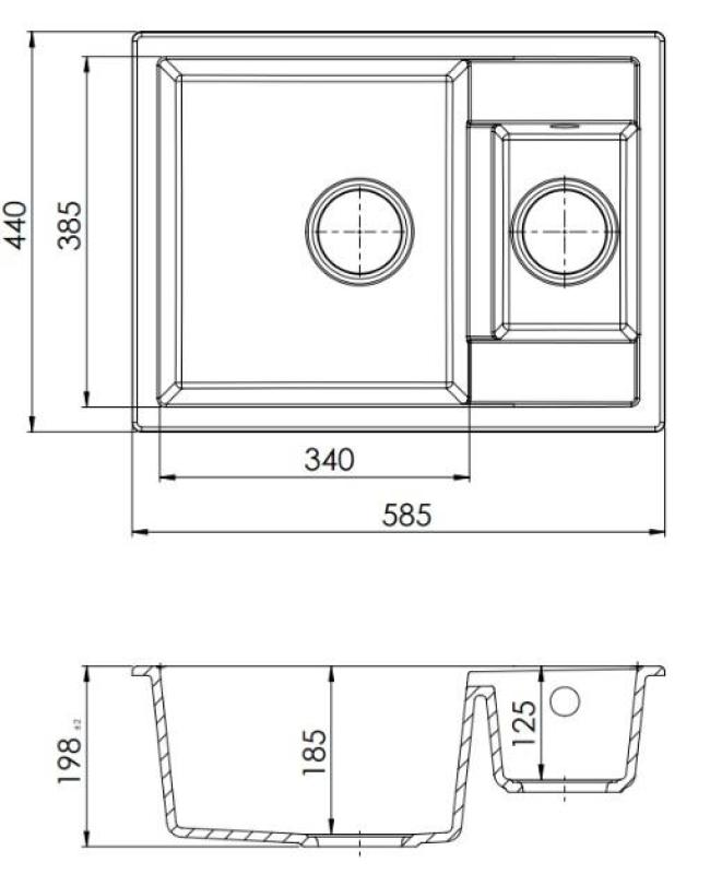 GraniteMy Smart extra mělký 1,5 granitový nástavbový bílý dřez 58x44cm se zlatou zátkou 1208971224