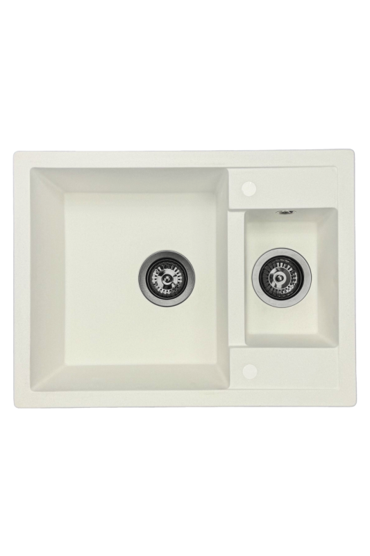 GraniteMy Smart extra mělký 1,5 granitový nástavný bílý dřez 58x44cm s kovovou zátkou gun metal 1208971225