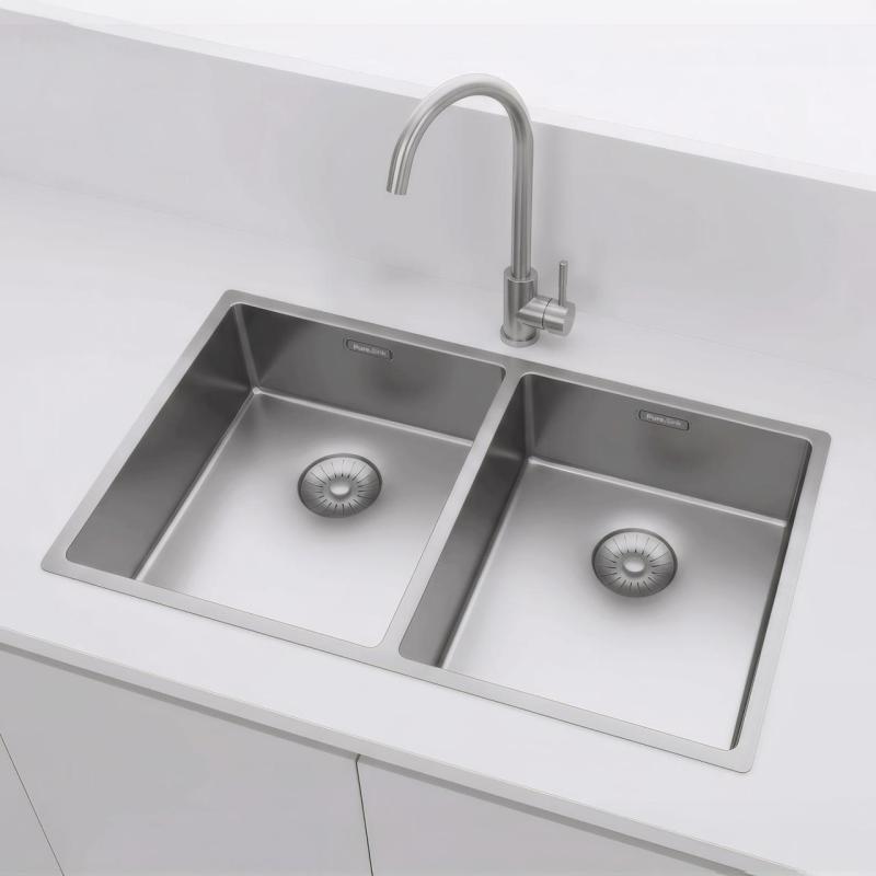 Pure.Sink Prestige Dvojitý nerezový dřez 70x40 cm 10mm rádius podskříňový, plochý a nástavbový PPG343440-02
