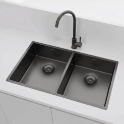 Pure.Sink Prestige Dvojitý Gun metal dřez 70x40 cm 10mm rádius podskříňový, plochý a nástavbový PPG343440-61