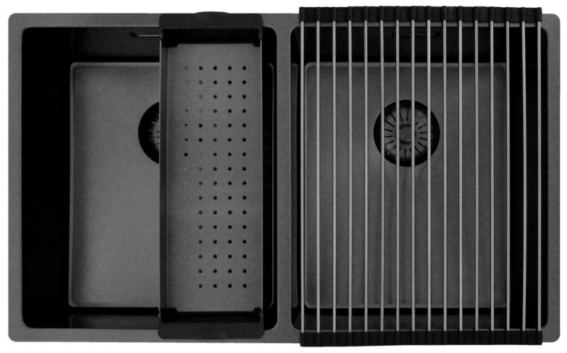 Pure.Sink Prestige Dvojitý Gun metal dřez 70x40 cm 10mm rádius podskříňový, plochý a nástavbový PPG343440-61