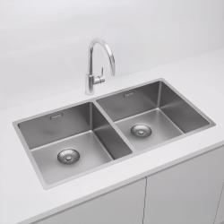 Pure.Sink Prestige Dvojitý nerezový dřez 82x40 cm s poloměrem 10mm pro podstavbu, rovnou stavbu a nástavbu PPG404040-02