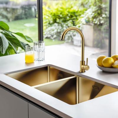 Pure.Sink Prestige Dvojitý zlatý dřez 82x40 cm 10mm poloměr podskříňový, plochý a nástavbový PPG404040-60