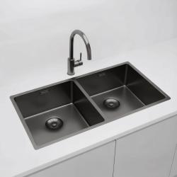 Pure.Sink Prestige Dvojitý Gun metal dřez 82x40 cm 10mm rádius podstavba, plochá konstrukce a nástavba PPG404040-61