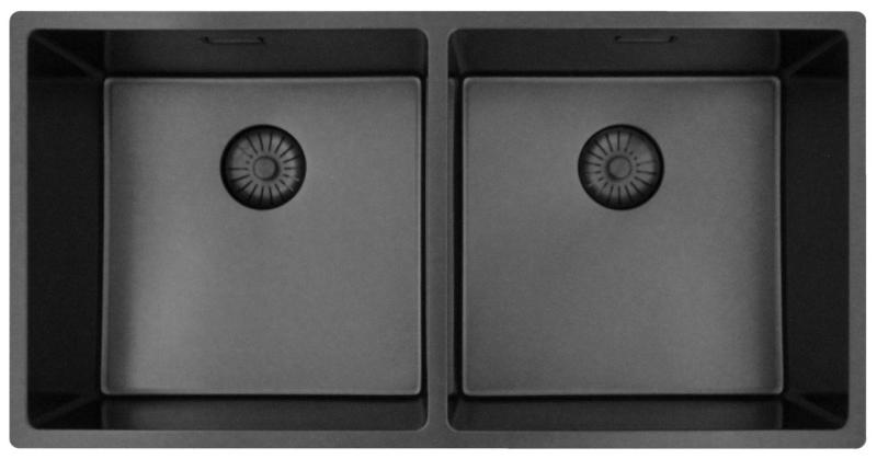 Pure.Sink Prestige Dvojitý Gun metal dřez 82x40 cm 10mm rádius podstavba, plochá konstrukce a nástavba PPG404040-61