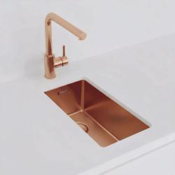 Pure.Sink Exclusivo malý měděný dřez 18x40 cm 10mm rádius podstavba, rovná konstrukce a nástavba PEX1840-62