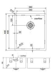 Pure.Sink Exclusivo nerezový dřez 34x40 cm s poloměrem 10mm pro podstavbu, rovnou stavbu a nástavbu PEX3440-02