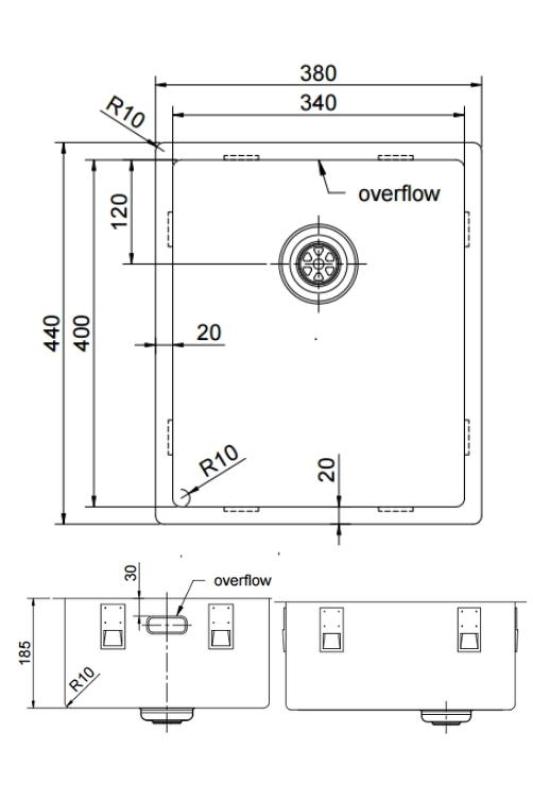Pure.Sink Exclusivo Zlatý dřez 34x40 cm 10mm rádius podstavba, rovný stavební a nástavba PEX3440-60
