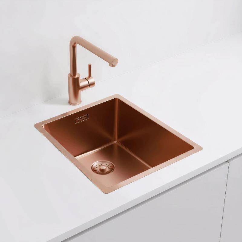 Pure.Sink Exclusivo Měděný dřez 34x40 cm 10mm rádius podstavba, rovná konstrukce a nástavba PEX3440-62
