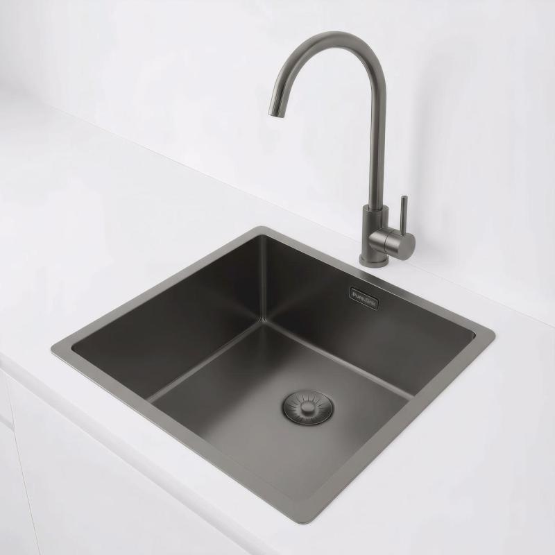 Pure.Sink Exclusivo Gun metal dřez 40x40 cm 10mm rádius vestavný, plochý a nástavbový PEX4040-61